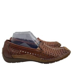 Rieker Anti Stress Loafers Leather Brown Perforated Slip On Mens 40 7.5